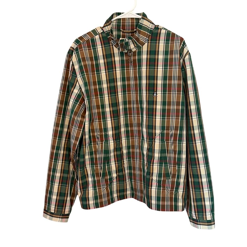 Men's Penguin Green Brown Plaid Spring Summer Golf Jacket Coat Size XL